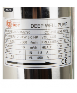 Pompa submersibila de mare adancime, DDT, 4SDM-20, 2200 W, Inox, 20 turbine, 10 mc/h