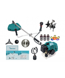 Motocoasa Mustang DDT-0040 , 5,5 CP, 51,7 CC, 2 timpi, 6000 RPM, 150 cm lungime arbore, 4 accesorii incluse, 3 fire trimmer, 3 sticle ulei amestec, 1 cultivator model 3