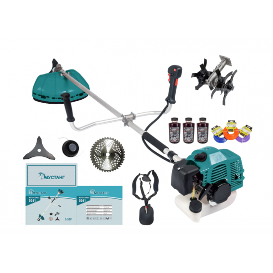 Motocoasa Mustang DDT-0040 , 5,5 CP, 51,7 CC, 2 timpi, 6000 RPM, 150 cm lungime arbore, 4 accesorii incluse, 3 fire trimmer, 3 sticle ulei amestec, 1 cultivator model 3