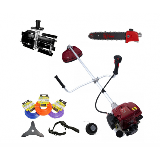 Motocoasa pe benzina DDT-1000L, 4 Timpi, 7 Cp, 62 cc, 9000 Rpm, 3 accesorii incluse , 3 fire trimmer, 1 adaptor drujba, 1 prasitoare model 1