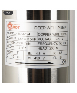 Pompa submersibila de mare adancime, DDT, 4SDM2-24, 2800 W, Inox, 24 turbine, 12 mc/h , adancime 200 m