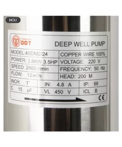 Pompa submersibila de mare adancime, DDT, 4SDM2-24, 2800 W, Inox, 24 turbine, 12 mc/h , adancime 200 m Pompa submersibila de mare adancime, DDT, 4SDM2-24, 2800 W, Inox, 24 turbine, 12 mc/h , adancime 200 m