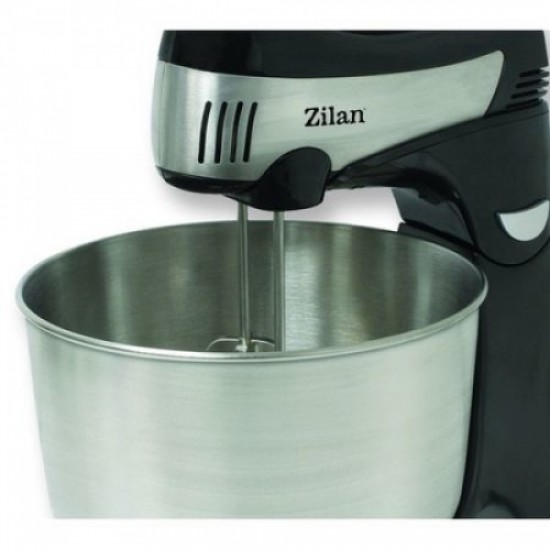 Mixer cu Bol Inox ZILAN ZLN-8198, Capacitate bol mare 4.3Litri, Putere 350W, Functie Turbo, 5 viteze