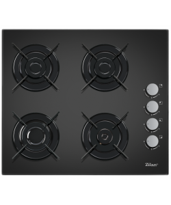 Plita incorporabila Zilan ZLN-0058, Gaz butelie sau gaz natural (duze de schimb incluse), 59x51 cm, 4 Arzatoare, Aprindere Electrica, Sticla Neagra