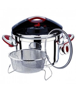 Set oala sub presiune din inox 4 piese ZILAN ZLN-0009, Capacitate 6L, Diametru 22cm, Sistem inchidere capac in orice pozitie clips, potrivita pentru toate tipurile de plite