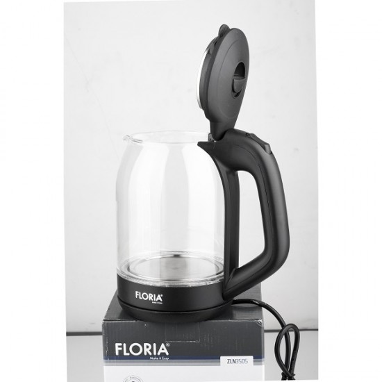 Cana fierbator din sticla FLORIA ZLN-3505, Leduri iluminare apa, Putere 1500 W, Capacitate 1.8L