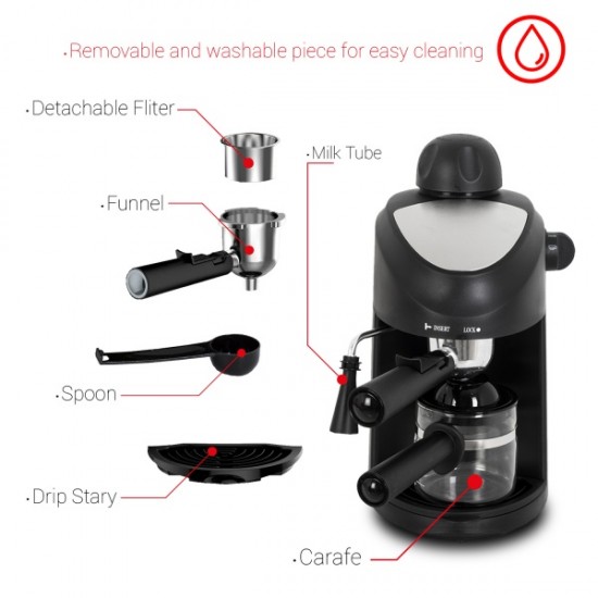 Espressor manual ZILAN ZLN-3154, Negru Dispozitiv spumare, Sistem cappuccino, Putere 800W