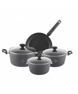 Set oale aluminiu 7 piese Zilan ZLN-3277, Strat interior neaderent, Manere ebonita, Capace sticla termorezistenta Set oale aluminiu 7 piese Zilan ZLN-3277, Strat interior neaderent, Manere ebonita, Capace sticla termorezistenta