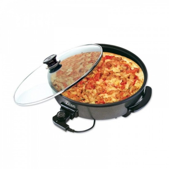 Tigaie electrica rotunda ZİLAN ZLN-7870, pizza grill, diametru 38 cm, 1500 W, capac sticla, material non stick