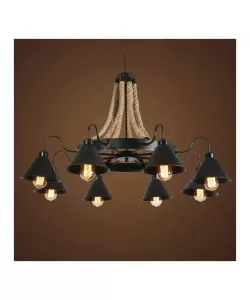 Lustra Indiana, 8*E27, Metal si Franghie, Negru