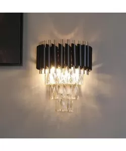 Aplica Mughi, 2*E14, Metal si Cristal, Negru si Auriu