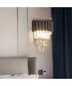 Aplica Mughi, 2*E14, Metal si Cristal, Negru si Auriu