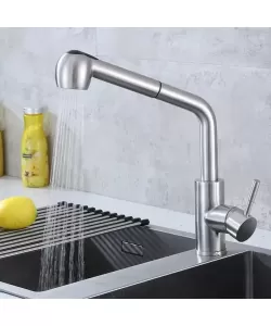 Baterie bucatarie cu dus extractibil Starke CF019, monocomanda, inox, cartus ceramic, satinat Baterie bucatarie cu dus extractibil Starke CF019, monocomanda, inox, cartus ceramic, satinat