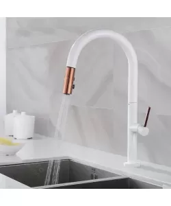 Baterie Bucatarie cu Dus Extractibil, Alama Sanitara, Alb, CF/1035/A Baterie Bucatarie cu Dus Extractibil, Alama Sanitara, Alb, CF/1035/A