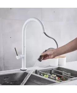 Baterie Bucatarie cu Dus Extractibil, Alama Sanitara, Alb, CF/1035/A Baterie Bucatarie cu Dus Extractibil, Alama Sanitara, Alb, CF/1035/A