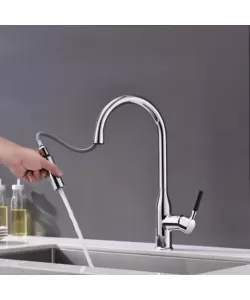 Baterie Bucatarie cu Dus Extractibil, Alama Sanitara, Crom, W055