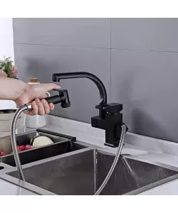 Baterie Bucatarie cu Dus Extractibil, Alama Sanitara, Negru, OD/2031