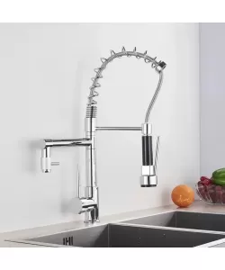 Baterie Bucatarie cu Dus Extractibil, Inox si Alama Crom, YD/201