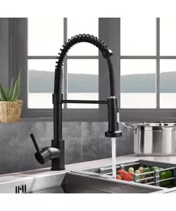 Baterie Bucatarie cu Dus Extractibil, Inox si Alama Negru, YD/102