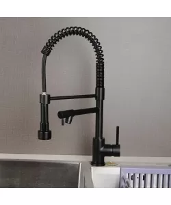 Baterie Bucatarie cu Dus Extractibil, Inox si Alama Negru, YD/202