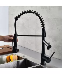 Baterie Bucatarie cu Dus Extractibil, Inox si Alama Negru, YD/202