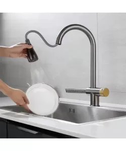 Baterie Bucatarie cu Dus Extractibil Inox Gri Cu Functie Cascada YB1500N Baterie Bucatarie cu Dus Extractibil Inox Gri Cu Functie Cascada YB1500N