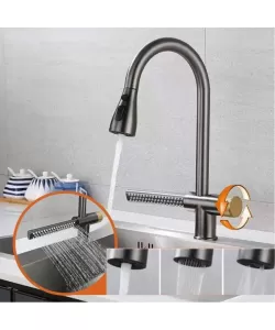 Baterie Bucatarie cu Dus Extractibil Inox Gri Cu Functie Cascada YB1500N Baterie Bucatarie cu Dus Extractibil Inox Gri Cu Functie Cascada YB1500N