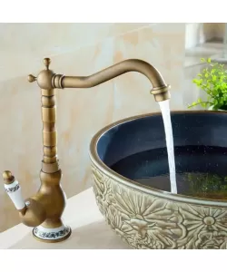 Baterie Bucatarie cu Gat Lebada, Alama Sanitara, Auriu Antichizat, OD/2047