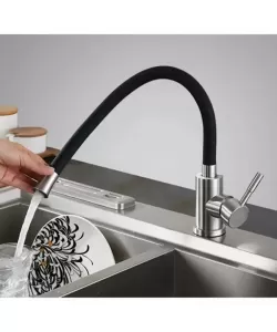 Baterie de Bucatarie cu Pipa Flexibila, Inox SUS304, Satinat, CF025B