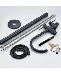 Baterie de Podea cu Cadru Rotund, Alama Sanitara, Negru, CF2033