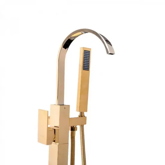 Baterie de Podea cu Para si Furtun, Alama Sanitara, Auriu, CF2037 Baterie de Podea cu Para si Furtun, Alama Sanitara, Auriu, CF2037