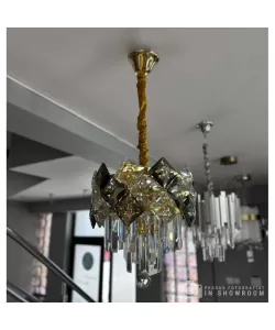 Candelabru Alki 4*E14, Negru, Metal si Cristal