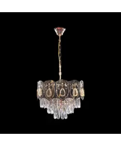 Candelabru Andi, 5*E27, Diametru 39cm, Auriu, Metal si Cristal