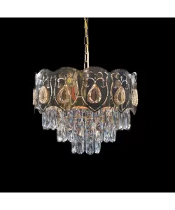 Candelabru Andi, 9*E27, Diametru 50cm, Auriu, Metal si Cristal