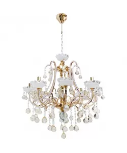 Candelabru Ari, 8*E14, Alb cu Auriu, Metal si Crystal