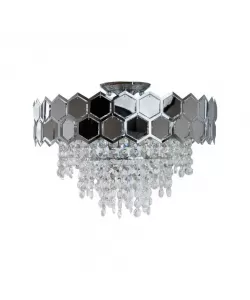 Candelabru Asian, 6*E14, Argintiu, Metal si Cristal