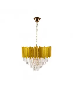 Candelabru Belius, 6*E14, Auriu, Metal si Cristal