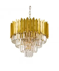 Candelabru Belius, 6*E14, Auriu, Metal si Cristal