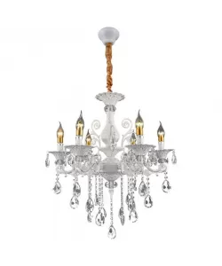 Candelabru Cemal 6*E27, Metal si Cristal, Alb si Argintiu Candelabru Cemal 6*E27, Metal si Cristal, Alb si Argintiu