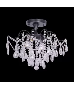 Candelabru Cristal Chris, 4*E27, Negru, Diametru 50cm Metal si Cristal