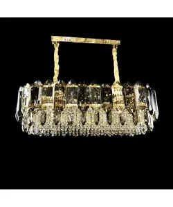 Candelabru Cristal Farida, 12*E27, Diametru 80cm, Auriu, Metal si Cristal