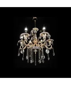 Candelabru Cristal Luciano, 6*E14, Auriu, Metal si Cristal