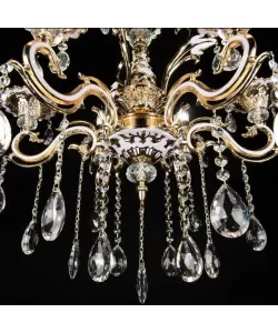 Candelabru Cristal Luciano, 6*E14, Auriu, Metal si Cristal