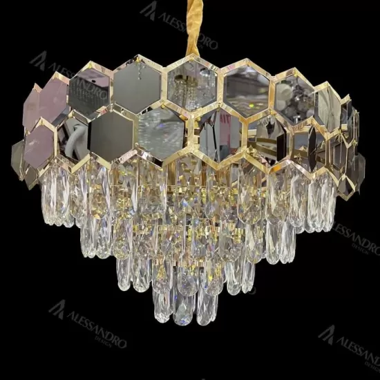Candelabru Cristal Mehdi 8x E27 Auriu Negru Candelabru Cristal Mehdi 8x E27 Auriu Negru