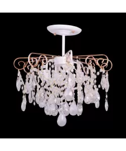 Candelabru Eiko, 4*E27, Alb, Metal si Cristal