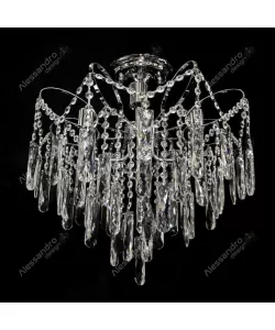 Candelabru Elegant 4*E27, Argintiu, Metal si Cristal