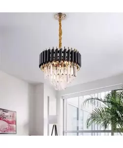 Candelabru Emeric 2*E14, Metal si Cristal, Auriu si Negru