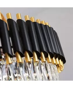 Candelabru Emeric 2*E14, Metal si Cristal, Auriu si Negru