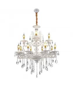 Candelabru Faisal 12*E27, Metal si Cristal, Alb si Argintiu