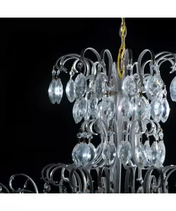 Candelabru Faleza, 8*E14, Alb, Metal si Cristal